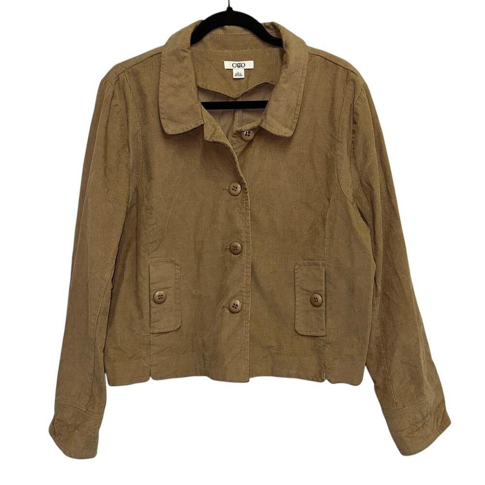 Cato Tan Corduroy Jacket Large Cotton Button‎ Front Utility Coat